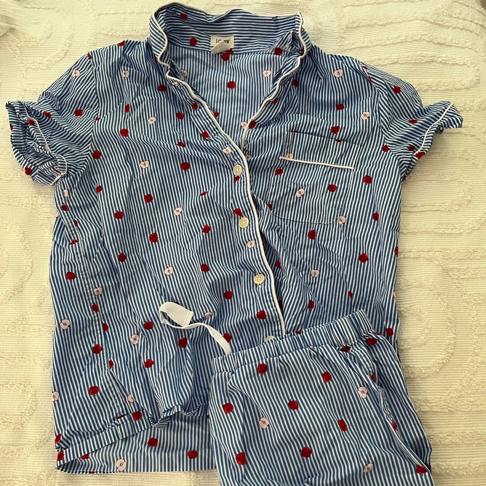 JCrew Blue-white Apple Print Cotton Pajama Set